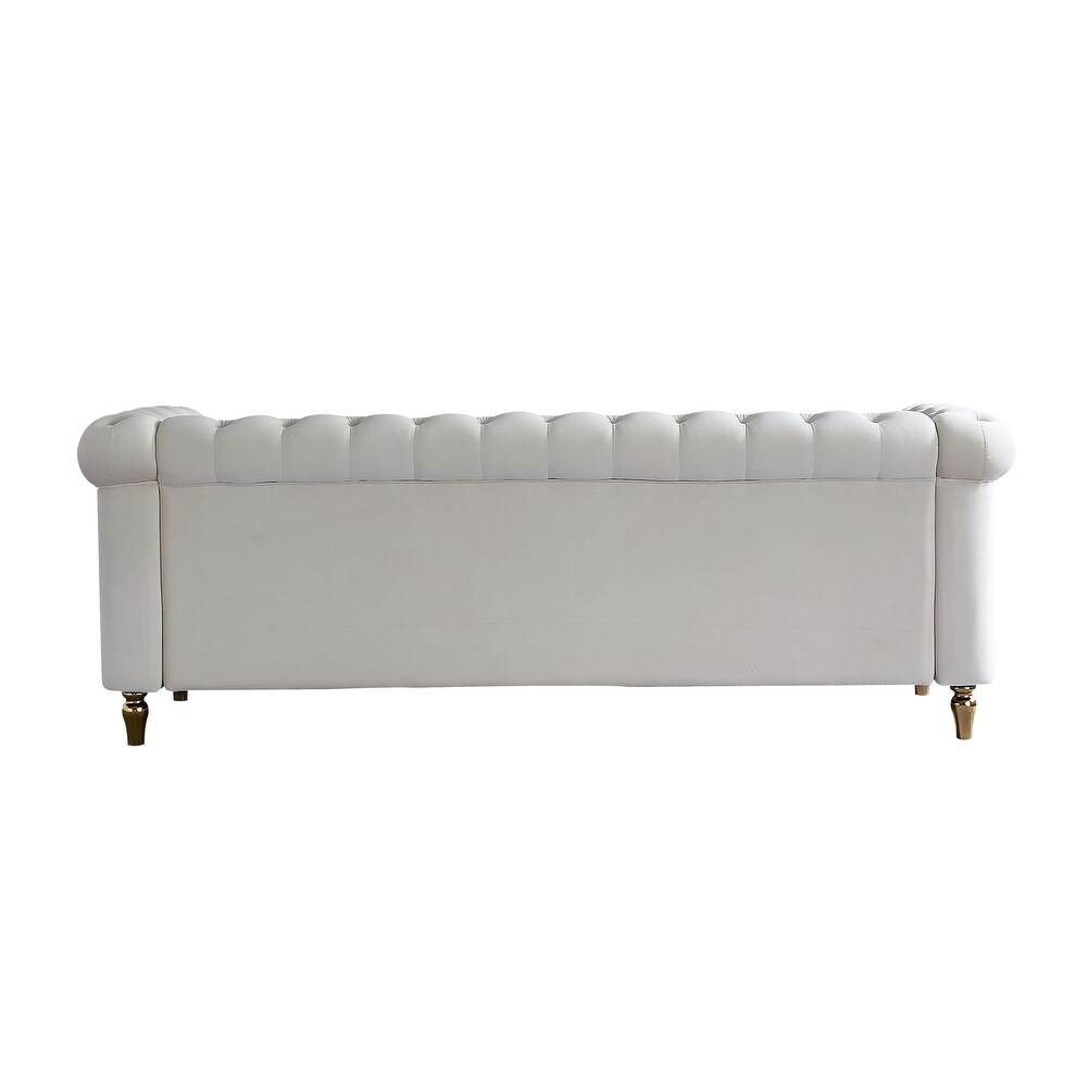 84.65 inch Chesterfield Velvet Sofa for Living Room  Office Etc  Tufted 3 Seater Sofa Couch with Remoable Seat Cushions