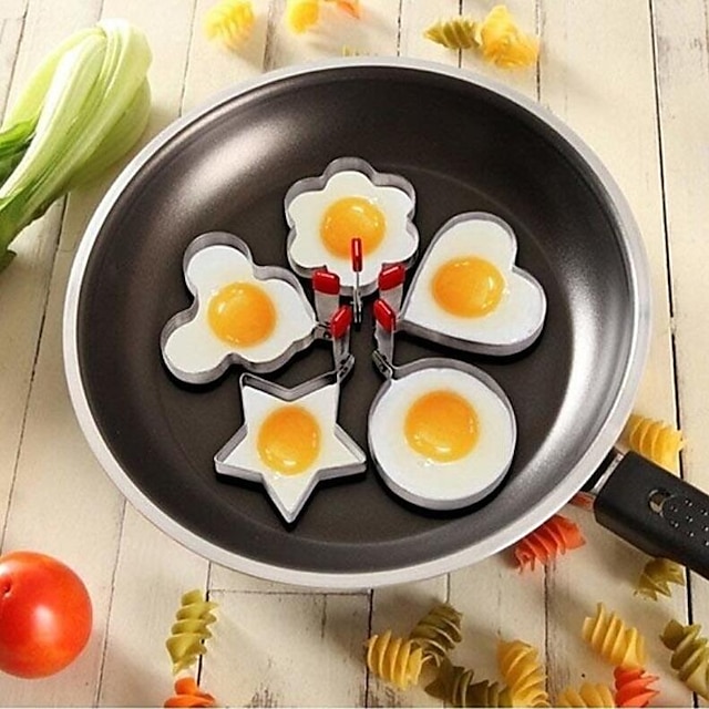 5 Pieces Set Fried Egg Mold Pancake Rings Shaped Omelette Mold Mould Frying Egg Cooking Tools Kitchen Supplies Accessories Gadget