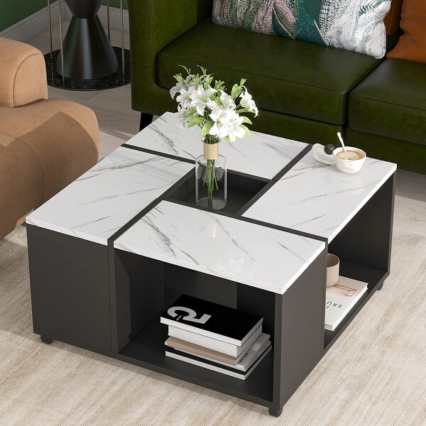 Modern 2-Layer Coffee Table with Four Open Shelves， 31.4