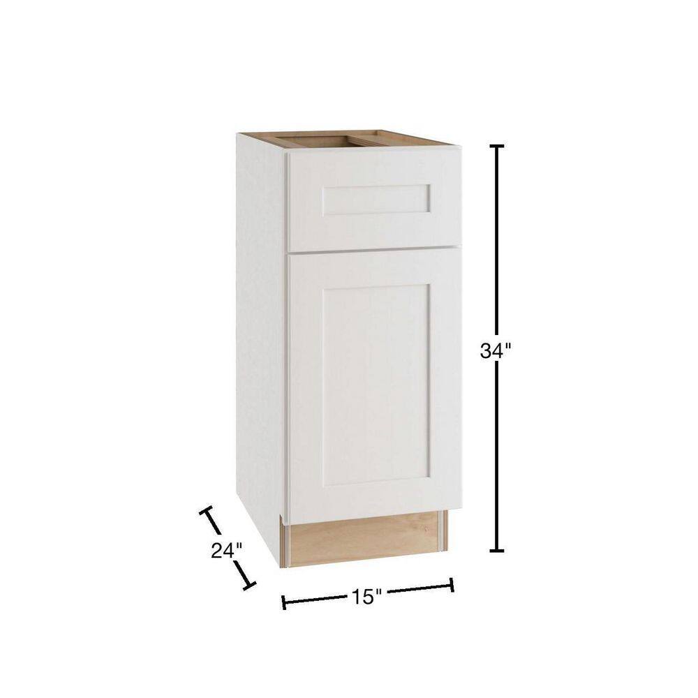 Home Decorators Collection Newport Assembled 15x34.5x24 in. Plywood Shaker Base Kitchen Cabinet Left 2 rollouts Soft Close in Painted Pacific White B15L-2T-NPW