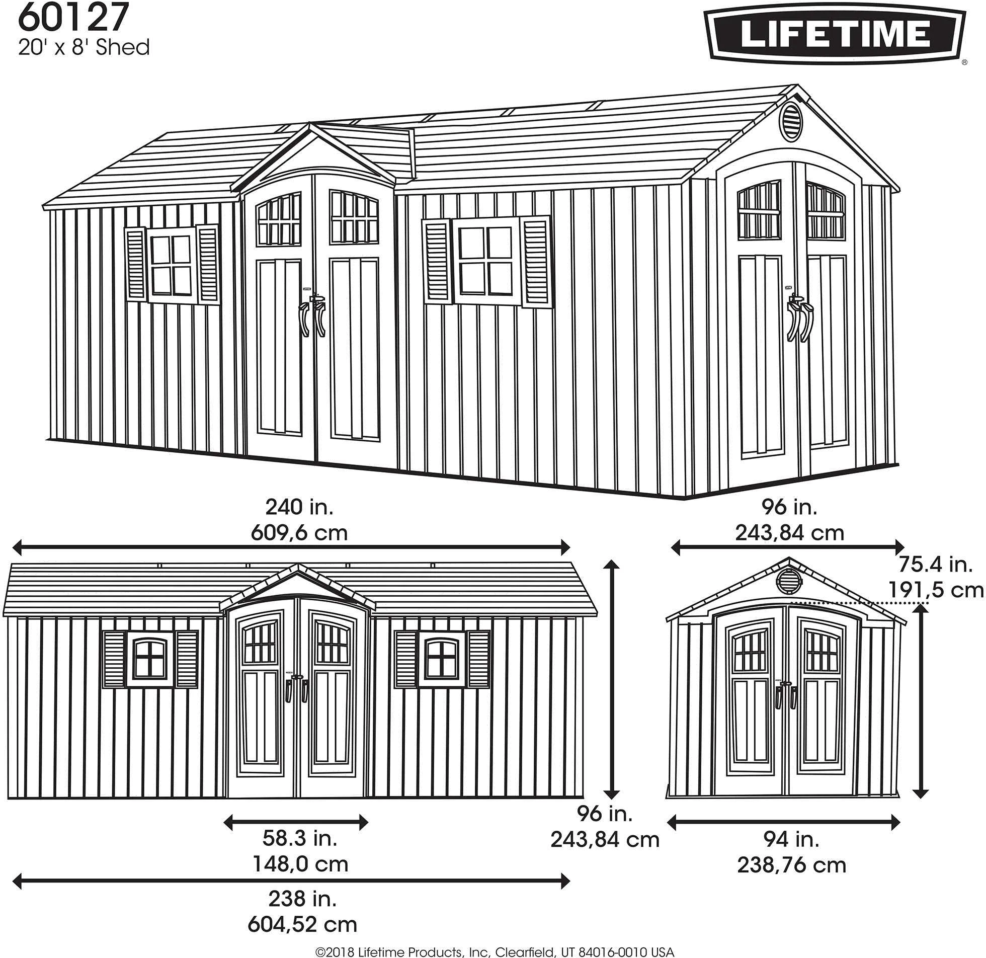 Lifetime 20 ft. x 8 ft. Outdoor Dual Entry Shed