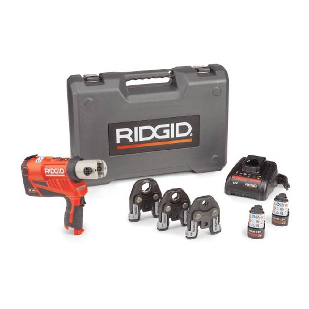 RIDGID RP 240 ProPress Compact Pistol Grip Press Tool Kit (Includes Case + 2 18-V Li-Ion Batteries+Charger + 3 Press Tool Jaws 57403