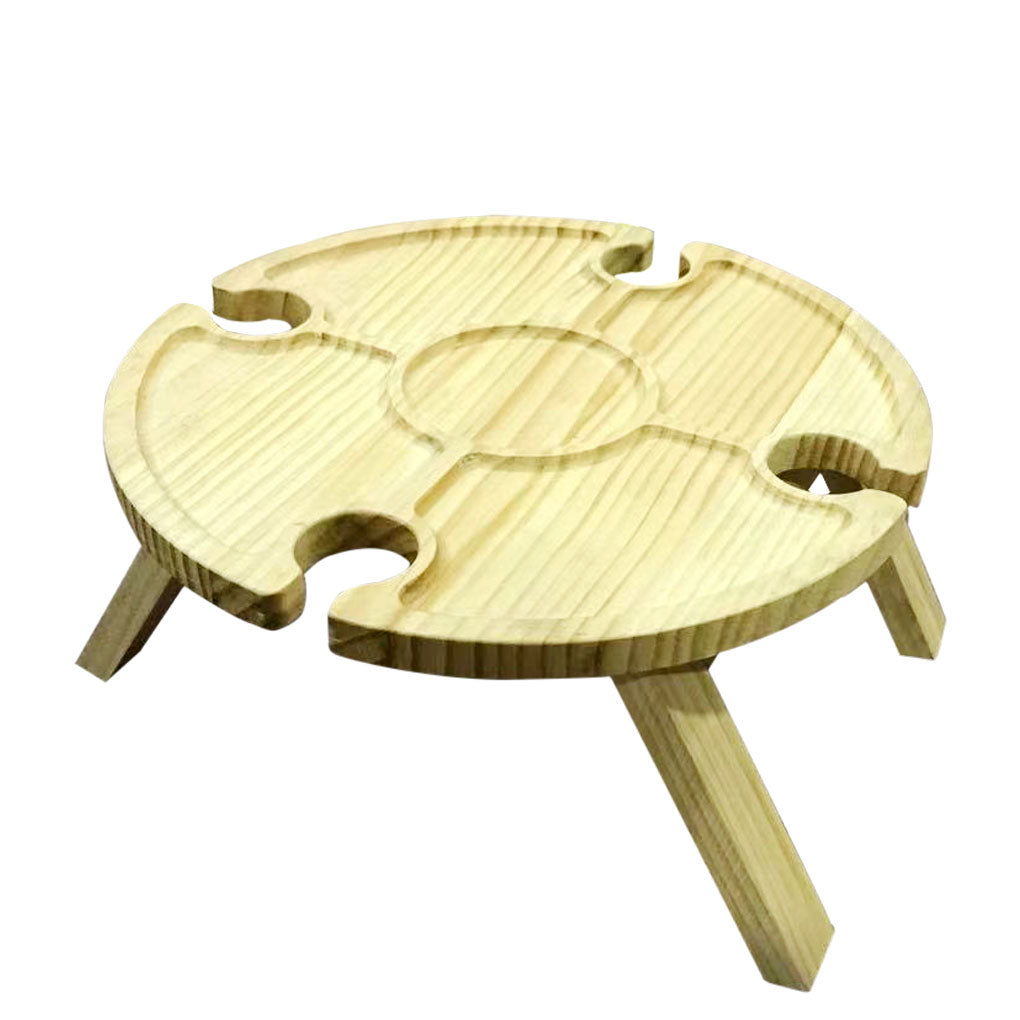 Rinhoo Barbecue Wine Table Wooden Outdoor Glass Table Foldable Portable Picnic Wine Holder for Camping