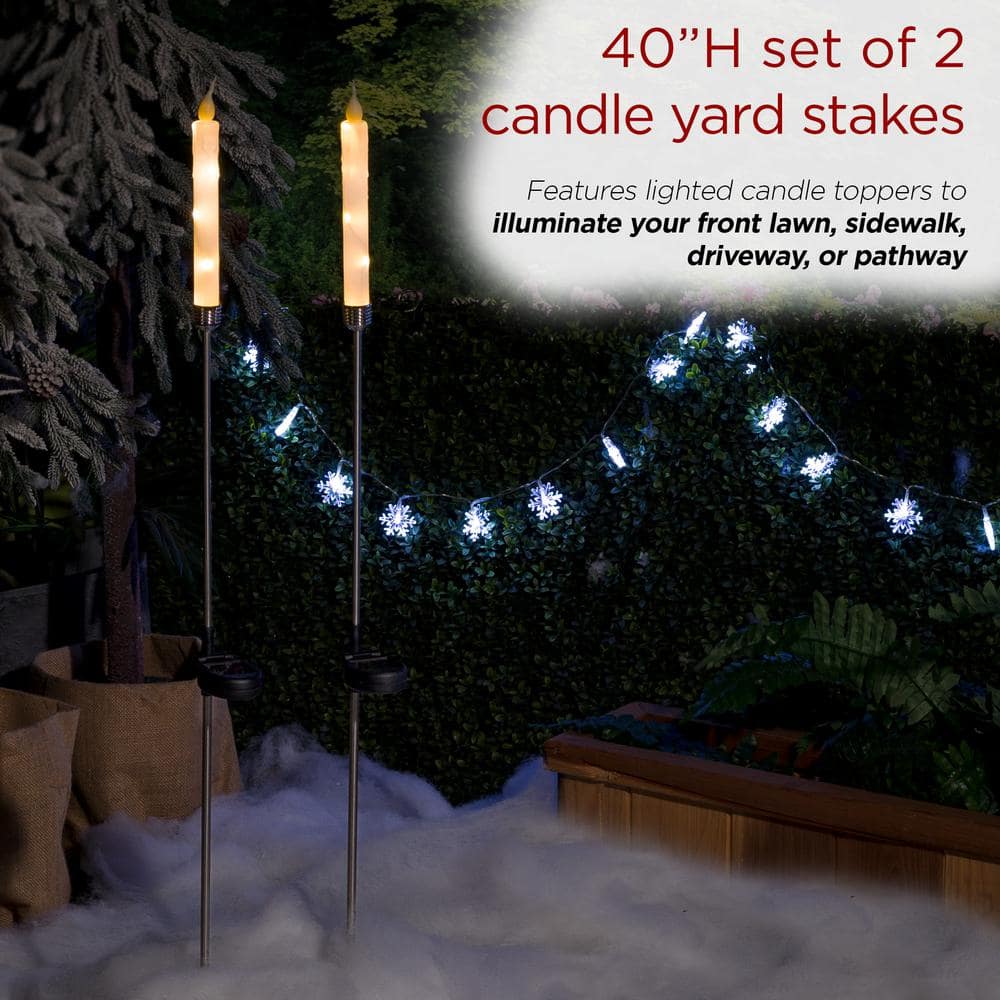 Alpine Corporation Solar Powered 40 in. H Candlestick Christmas Pathway Lights Garden Stakes with White LED Light (Set of 2) QTT302SLR-WT-2