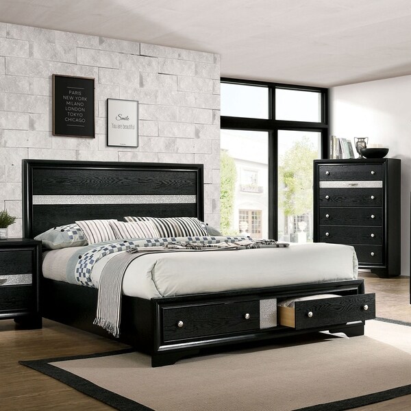 Furniture of America Manzini Black 2-piece Bed and Chest Set - - 30374676