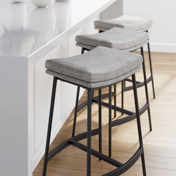 Nathan James Arlo Modern Backless Upholstered Kitchen Counter Bar Stool with Saddle Seat and Metal Base