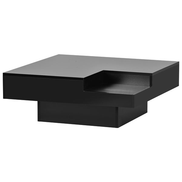 Modern Square Coffee Table with Plug-in 16-color LED Strip Lights