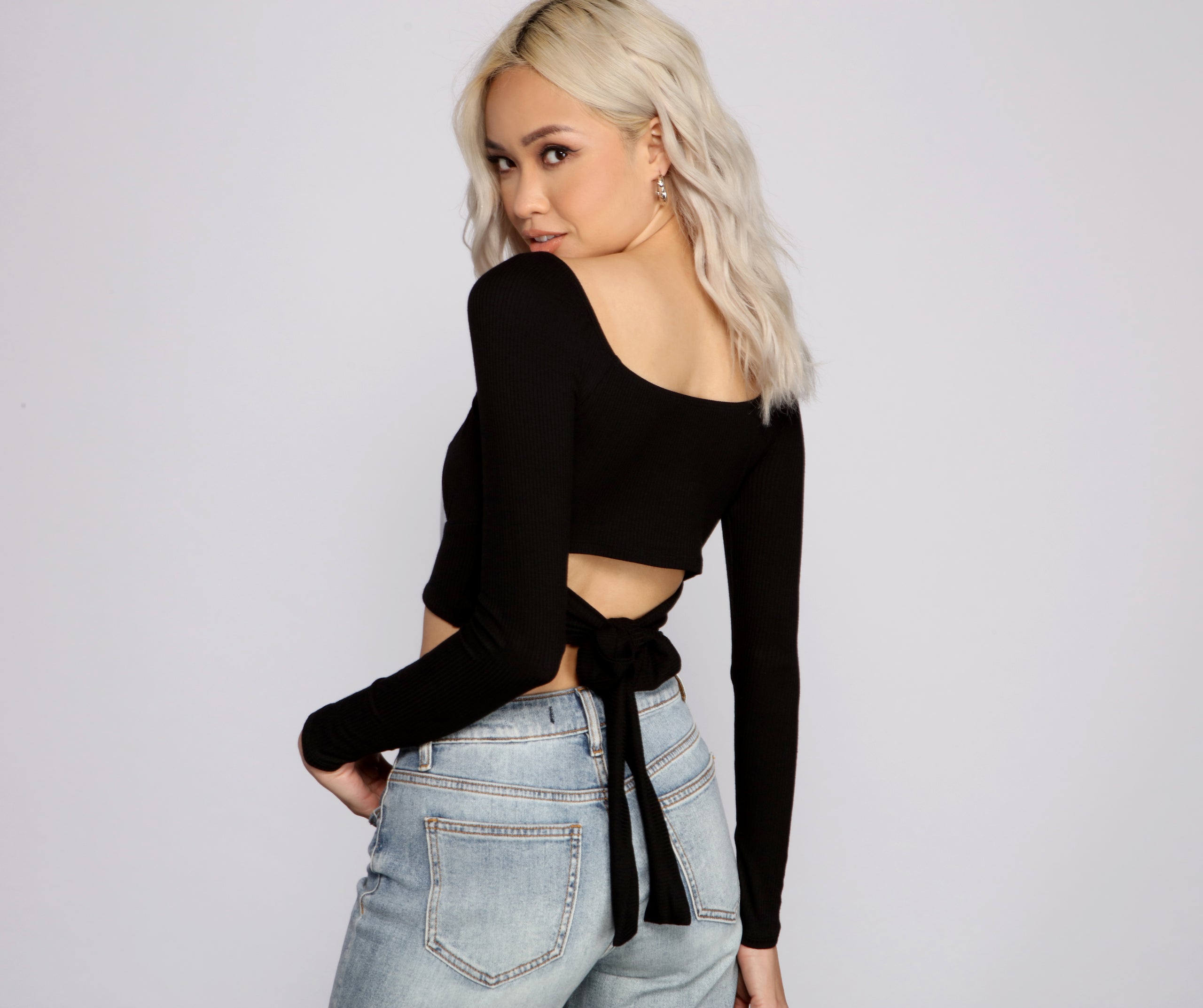 Tie Back Ribbed Knit Crop Top