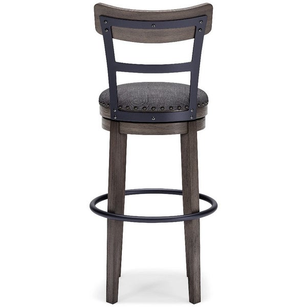 Swivel Barstool with Nailhead Trim and Curved Panel Back， Tall， Gray - 20.38 L x 19.25 W x 43.38 H