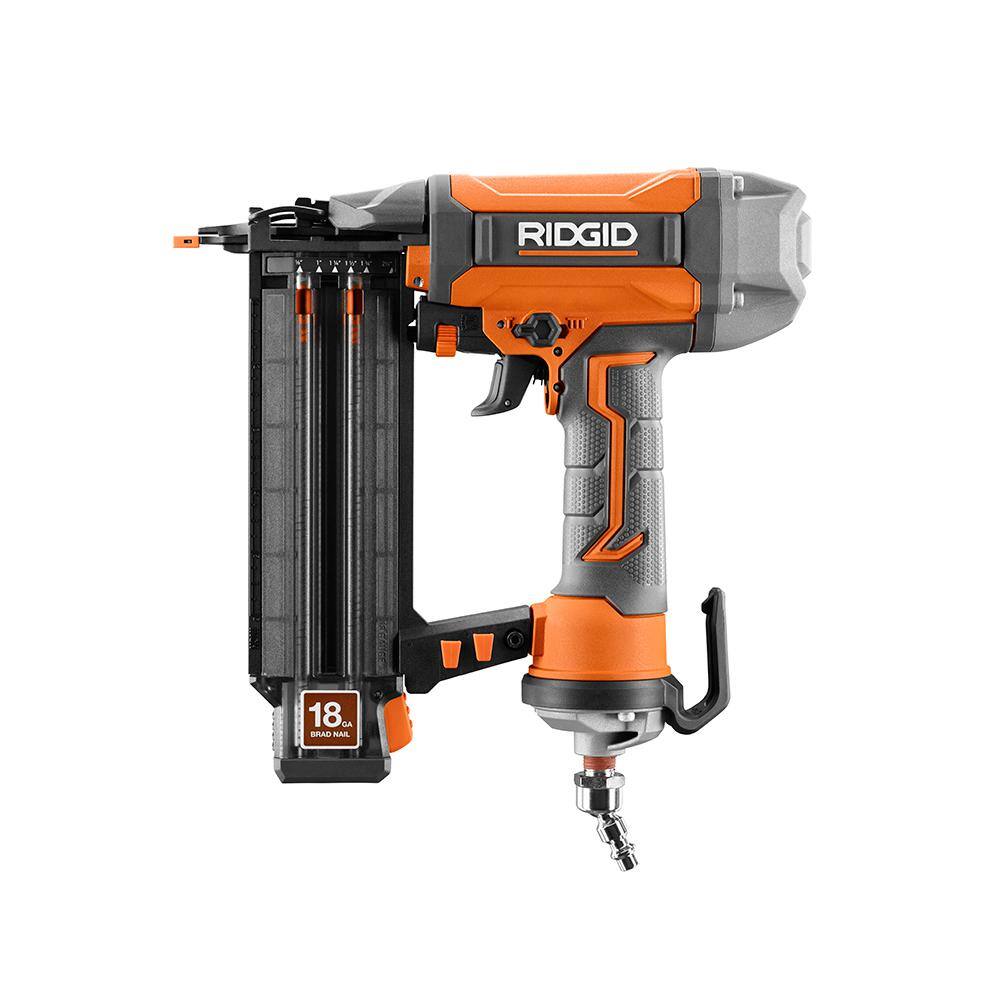 RIDGID Pneumatic 18-Gauge 2-18 in. Brad Nailer with CLEAN DRIVE Technology with Angled Finish Nailer R213BNF-R250AFF