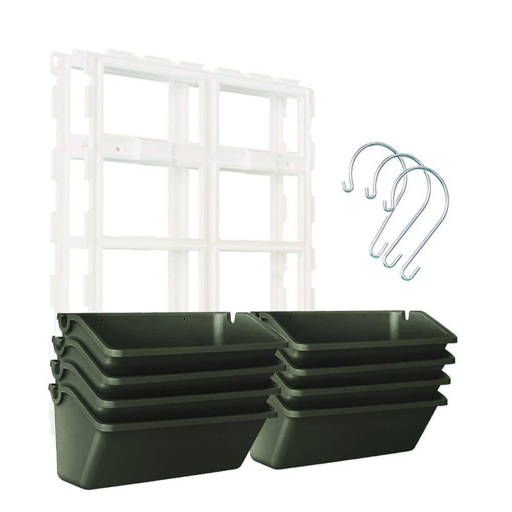 YIYIBYUS 13.1 in. x 5.1 in. Army Green Plastic Railing Vertical Hanging Planter Stand 4-Tiers (8-Pack) HG-LYF-7389