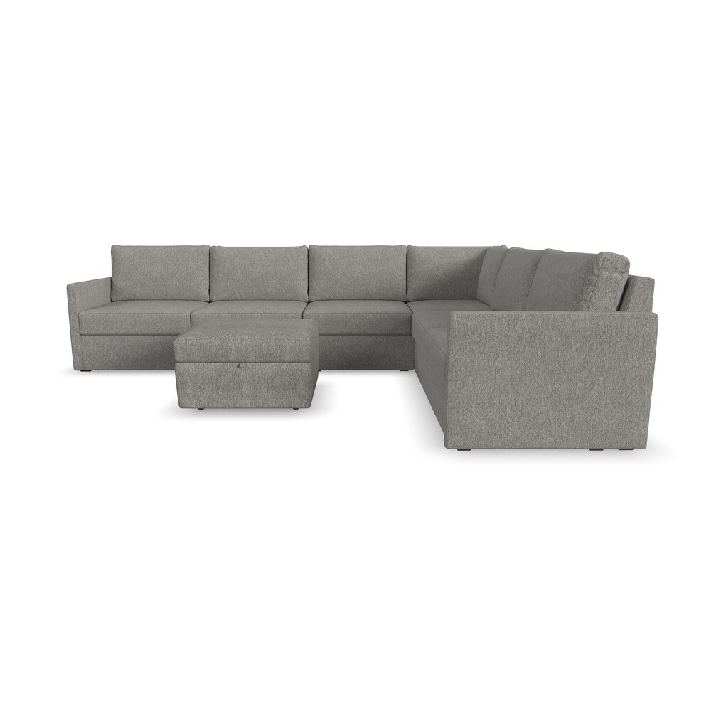 Flex Gray Fabric 6 Seat Sectional with Narrow Arm and Storage Ottoman   132\