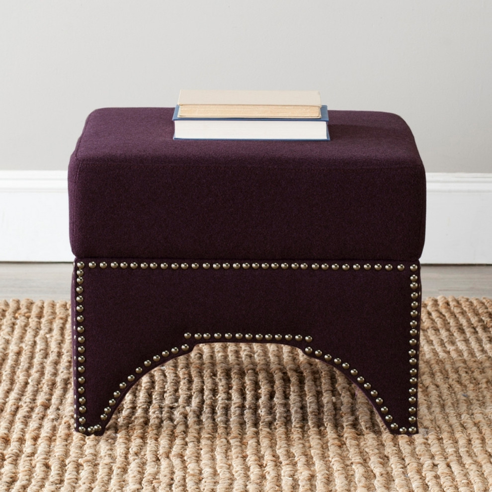 Clancy Ottoman Brass Nail Heads Plum   Transitional   Footstools And Ottomans   by Peachtree Fine Furniture  Houzz