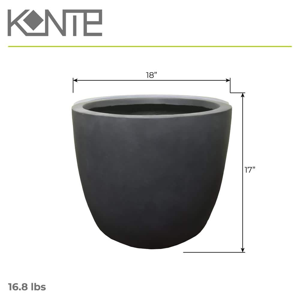 KANTE 17 in. Tall Charcoal Lightweight Concrete Round Modern Seamless Outdoor Planter RC0050C-C60121