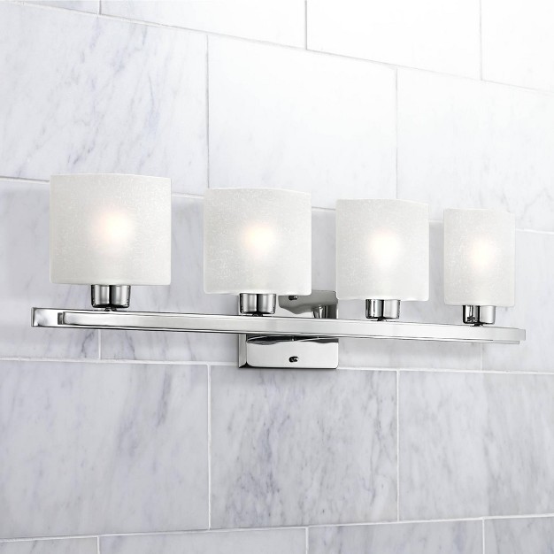 Wide 4 light Fixture White Linen Glass For Bathroom Vanity