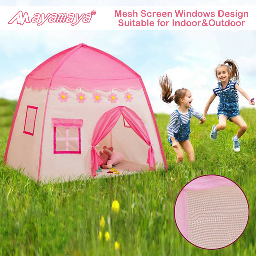 Princess Castle Tent for Kid Girls AYAMAYA- Kids Durable Pink Playhouse Tents Indoor andOutdoor Large Children Play Room for Imaginative Games Toys for Child Birthday Gifts for Girls(Pink)