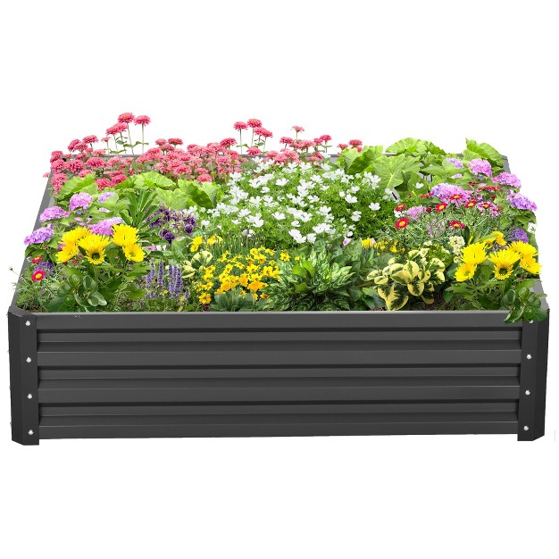 Outsunny 4' X 4' X 1' Galvanized Raised Garden Bed， Planter Raised Bed With Steel Frame For Vegetables， Flowers， Plants And Herbs