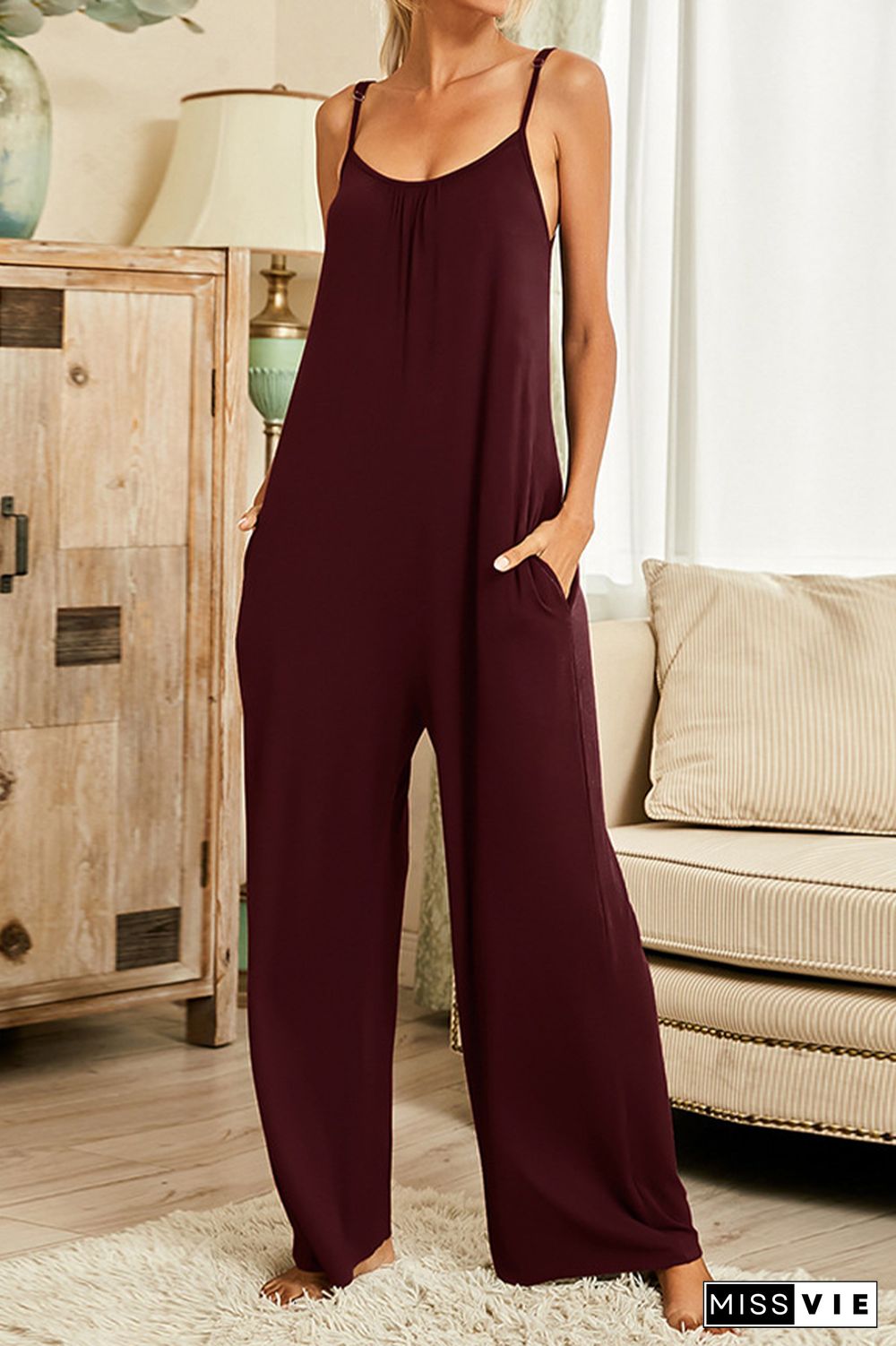 Plain Color Long Pants Loose Jumpsuit Wholesale