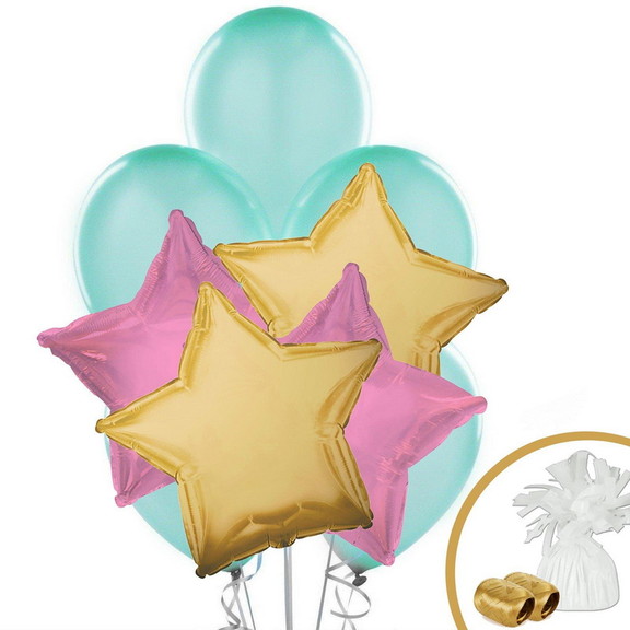 BIRTH9999 258704 Mint Pink Gold Balloon Bouquet   ...