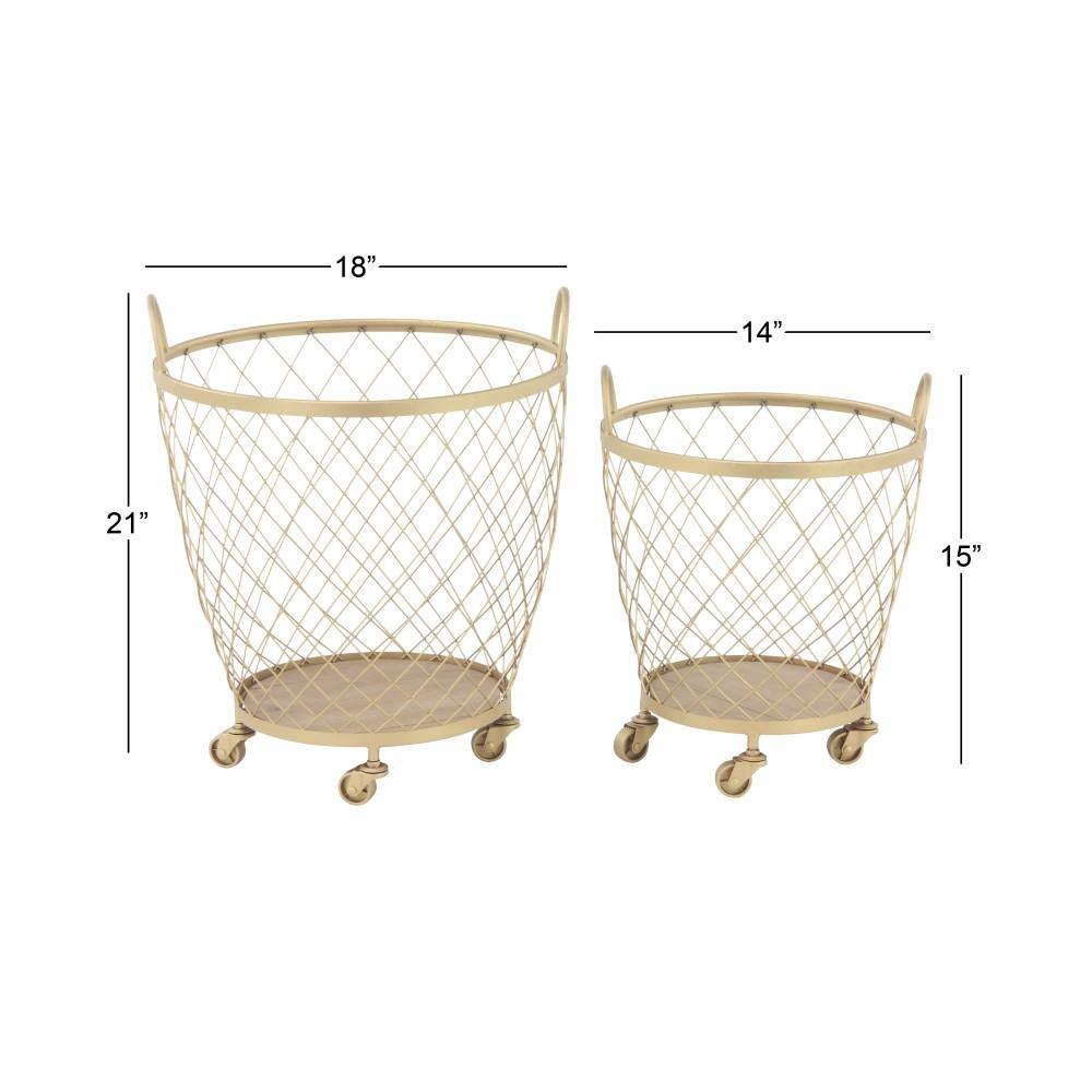 Litton Lane Gold Deep Set Wire Basket Storage Cart with Wheels and Handle (Set of 2) 45911