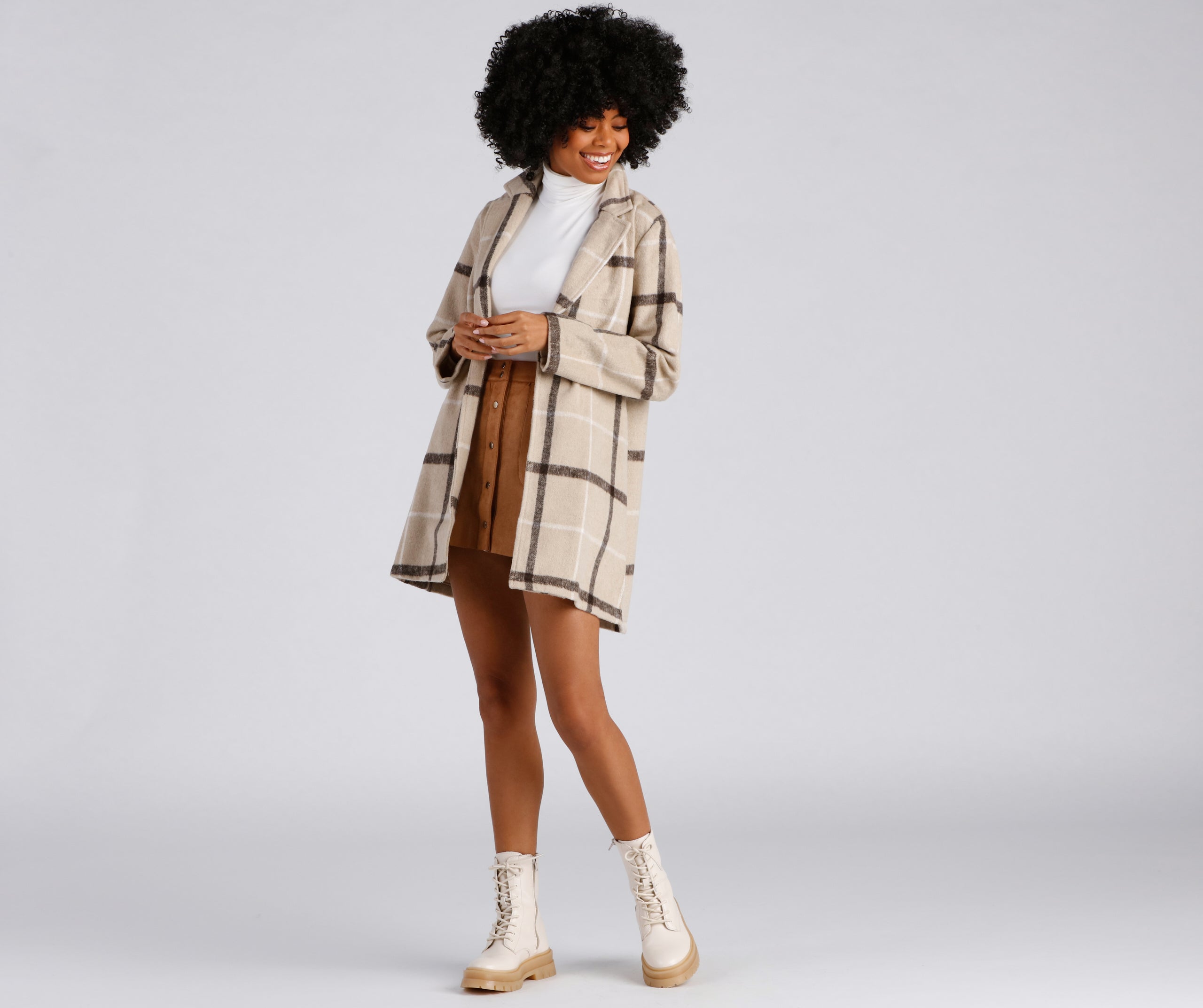 City Bound Plaid Faux Wool Coat