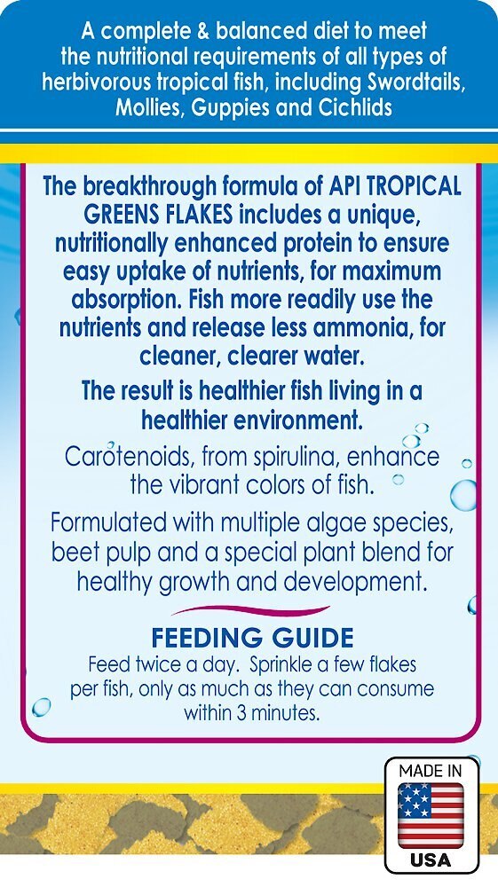 API Tropical Greens Flakes Algae and Plant Eating Fish Food