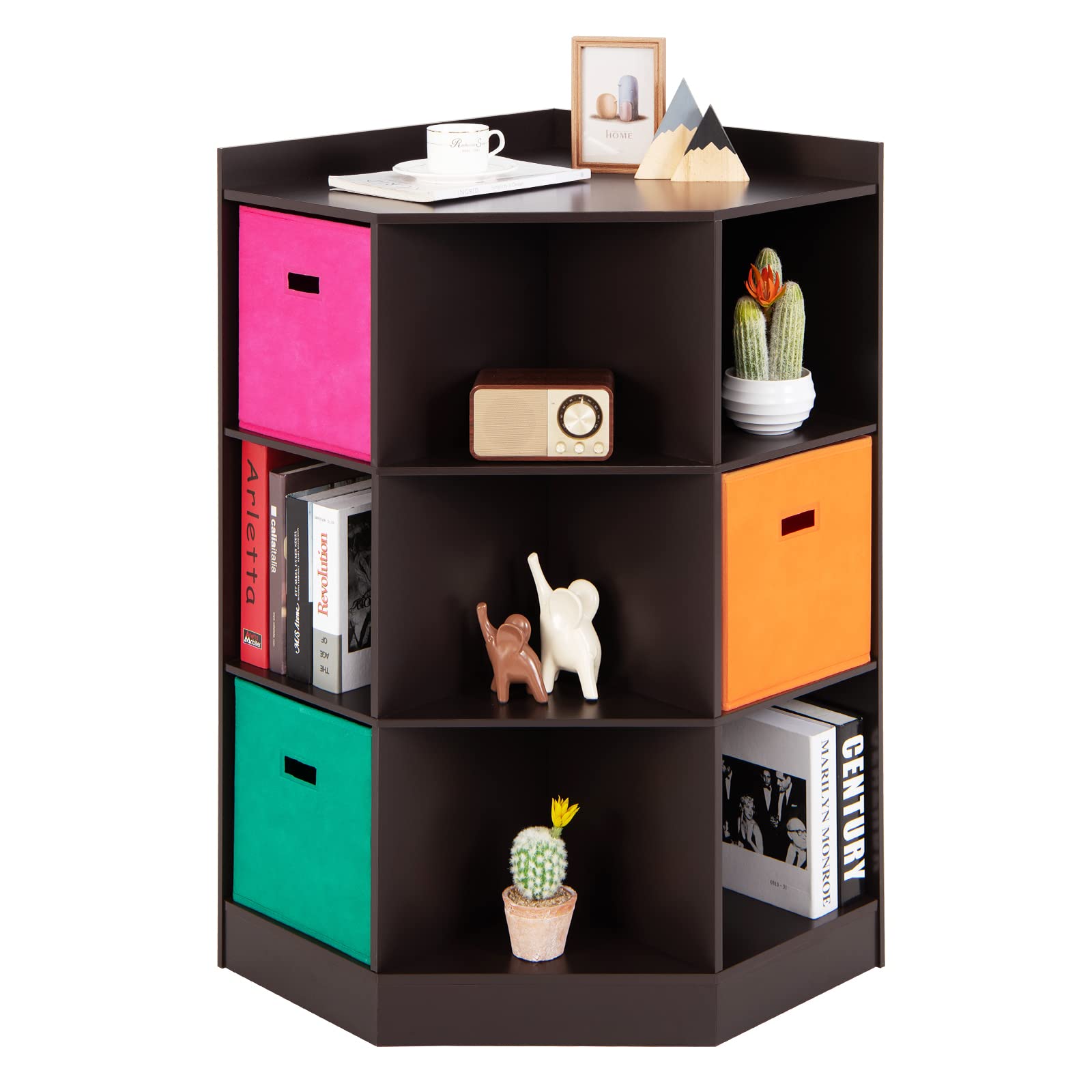 Costzon Children's Corner Cabinet with 6 Cubes and 3 Shelves