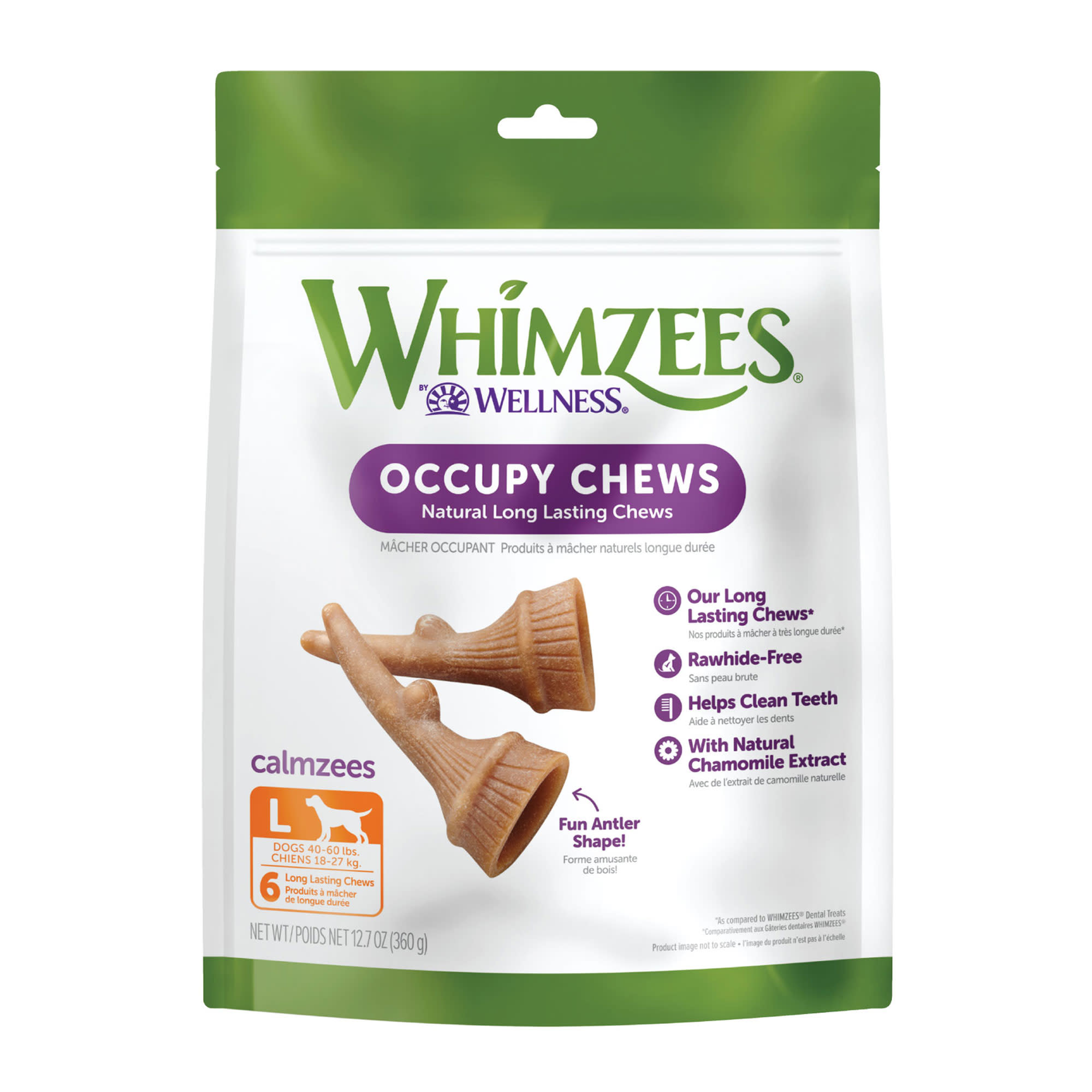 Whimzees Large Dental Occupy Calmzees Value Bag Dental Dog Chews， 12.7 oz.， Count of 6