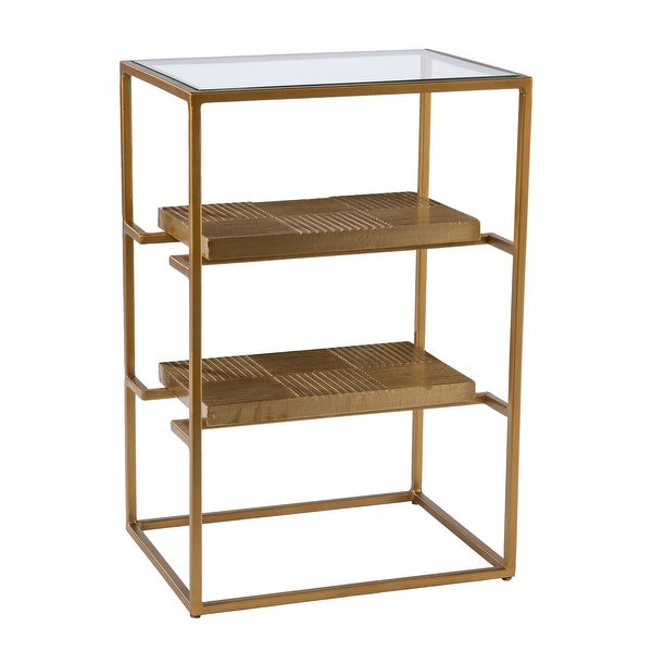 SEI Furniture Pantello Glass-Top Side Table w/ Shelving， Brass