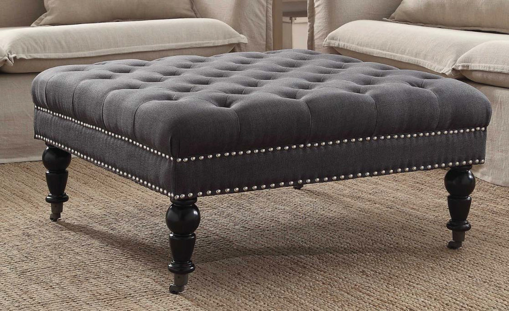 Isabelle Charcoal Square Tufted Ottoman  34.63W X 34.63D X 17.72H  Black   Traditional   Footstools And Ottomans   by Pot Racks Plus  Houzz