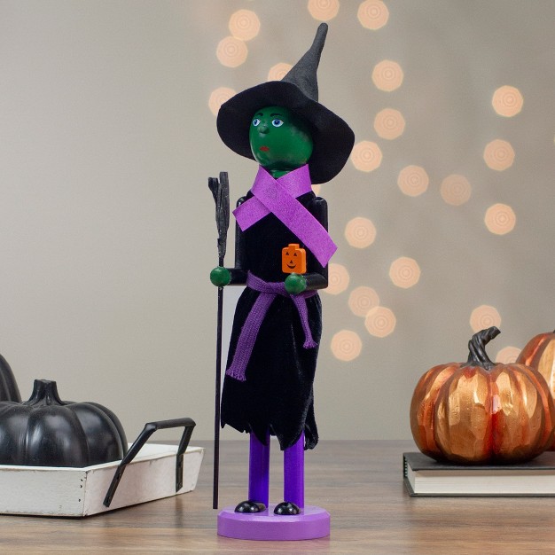 Witch With Broom And Jack o lantern Pumpkin Halloween Nutcracker Green black