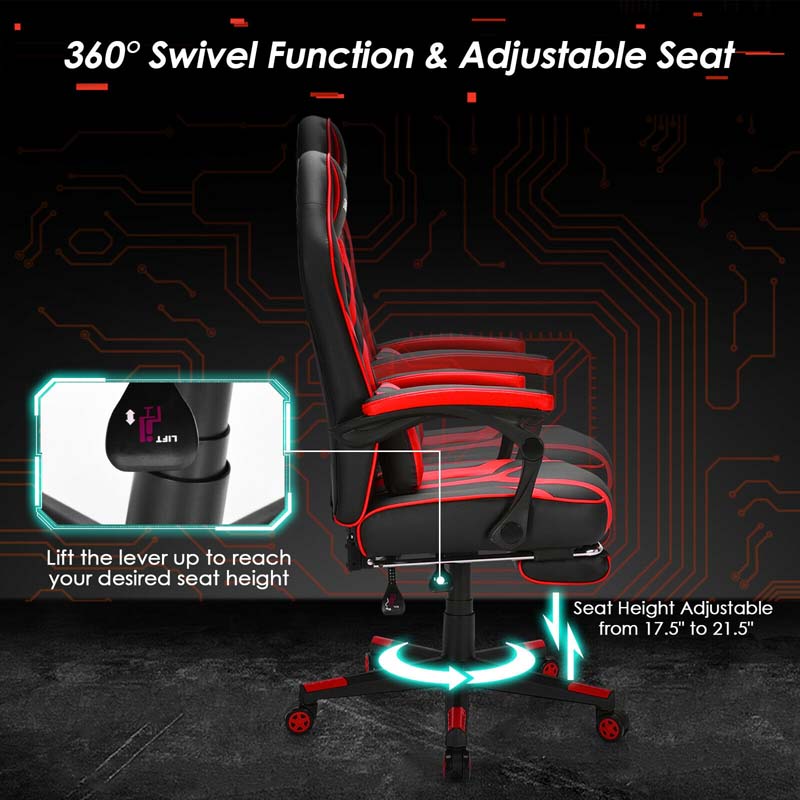 Massage Gaming Chair, Swivel Office Recliner, Adjustable Racing Computer Chair with Lumbar Support, Headrest & Retractable Footrest