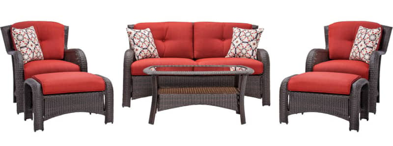 Hanover Strathmere 6-Piece Outdoor Lounge Patio Set In Crimson Red