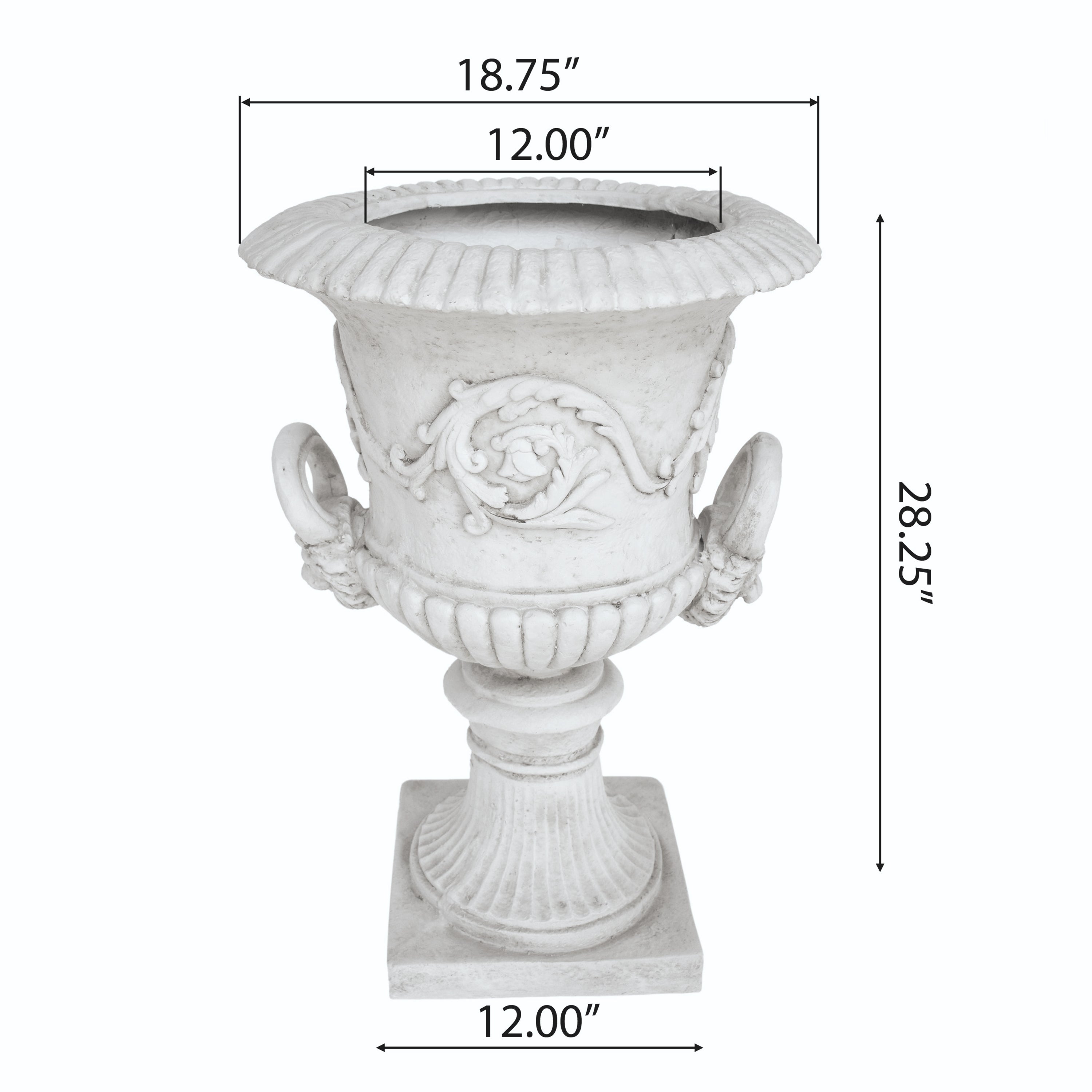 Joa Chalice Garden Urn Planter, Roman, Botanical, Lightweight Concrete