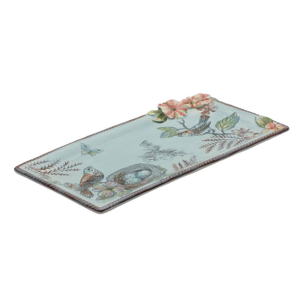 FITZ and FLOYD 7 in. W x 1 in. H x 13.25 in. D English Garden Blue Elongated Stoneware Serving Tray 5291670