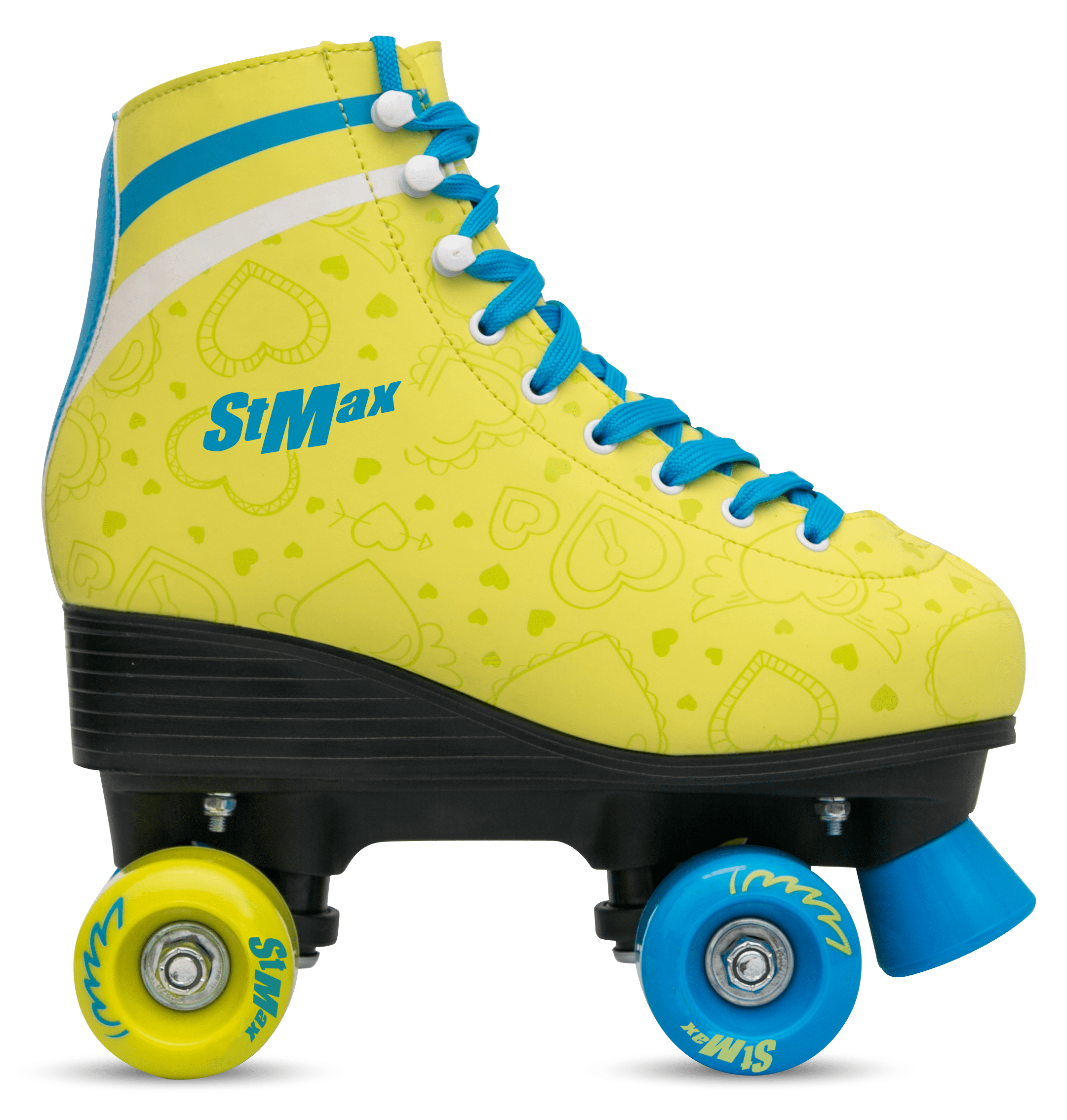 Quad Roller Skates for Girls and Women Size 7.5 Adult Yellow and Blue Heart Outdoor Indoor and Rink Skating Classic Hightop Fashionable Design