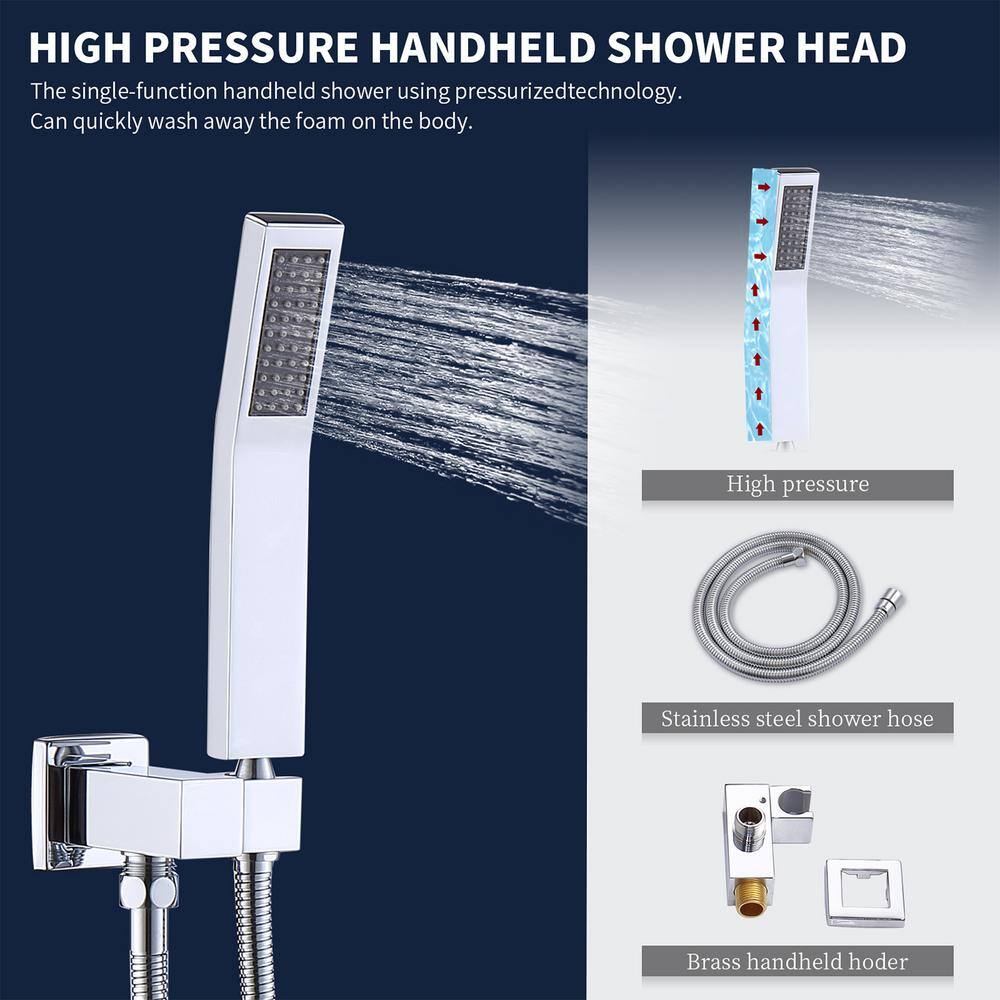 GIVING TREE 2-Spray Square 10 in. Rain Shower Head with Single-Handle Hand Shower Faucet in Chrome HDYN-MM0012