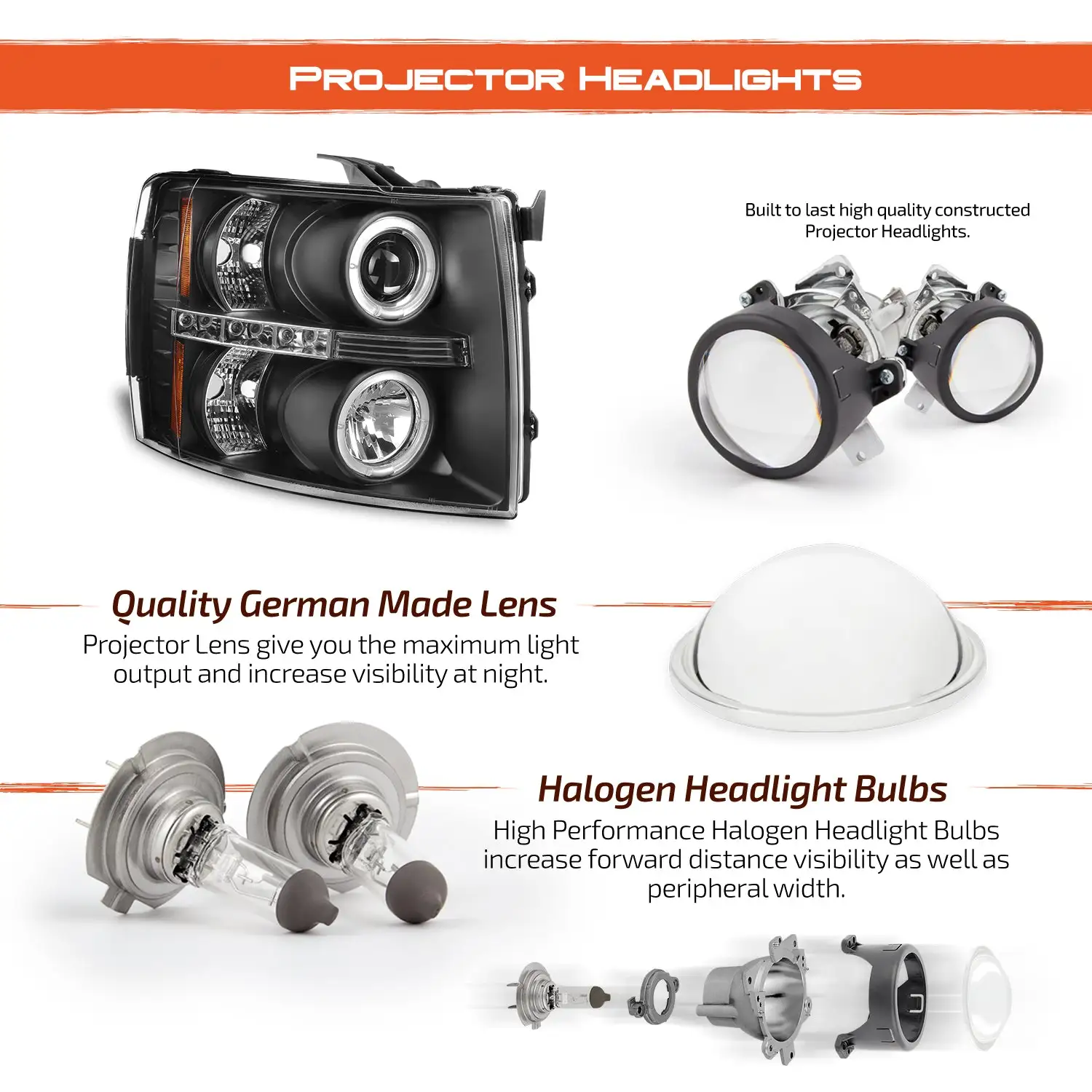 [LED Upgrade]For 07-13 Chevy Silverado Halo Projector Headlights + Tail Lights