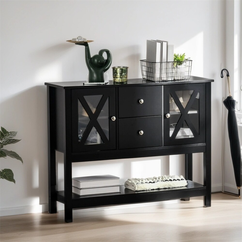 Coffee Bar Sideboard Buffet Cabinet w/ Storage Drawers   Glass Door