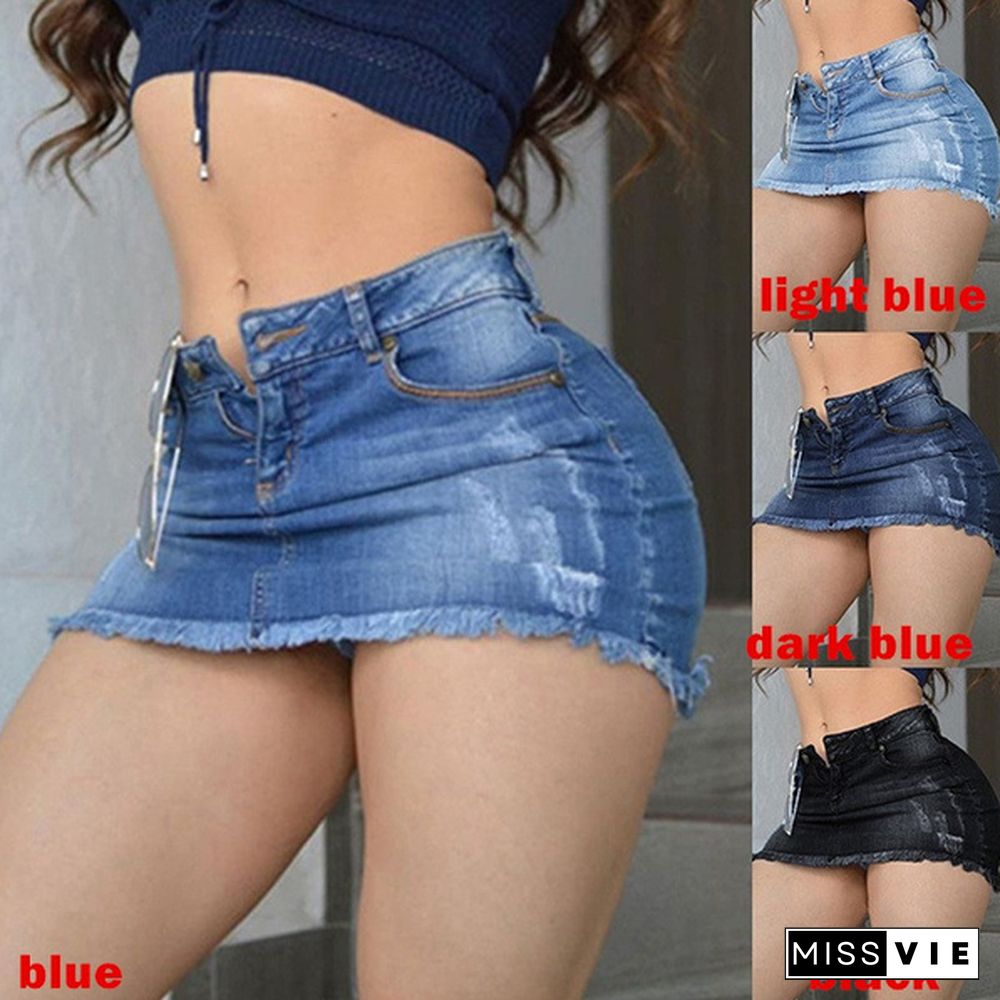 Denim Skirt Summer Fashion Self-Cultivation Casual Frayed Pocket Denim Short Skirt Bag Hip Denim Skirt