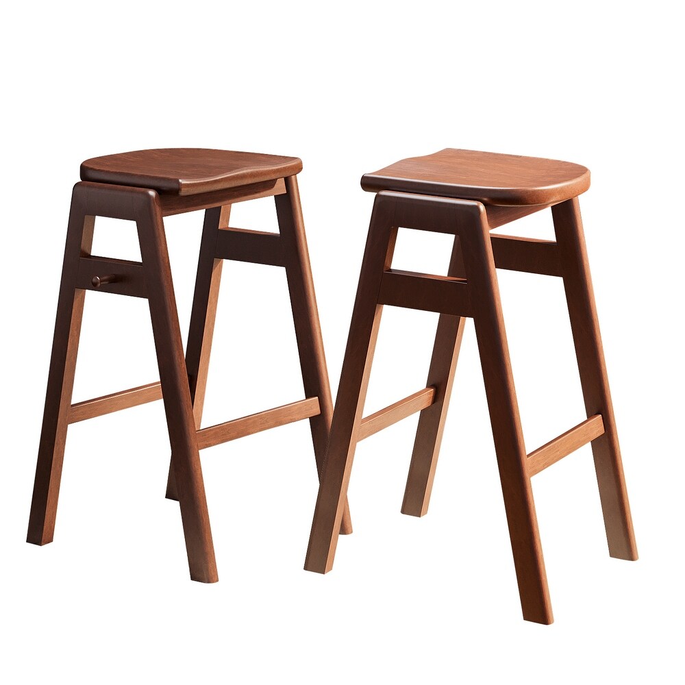 Rubber Wood Bar Table and Stackable Backless High Stool with Shelf and Hooks for Home Bar Small Space  3 Piece Pub Dining Set