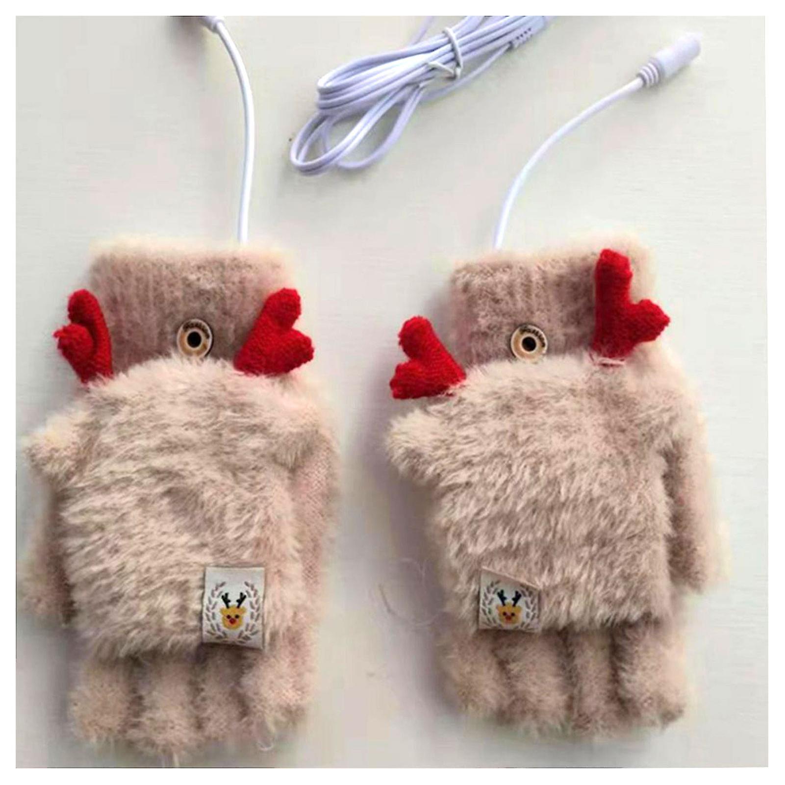 Women Usb Antler Gloves Washable Easy Usb Charging Gloves For Students Doing Homework