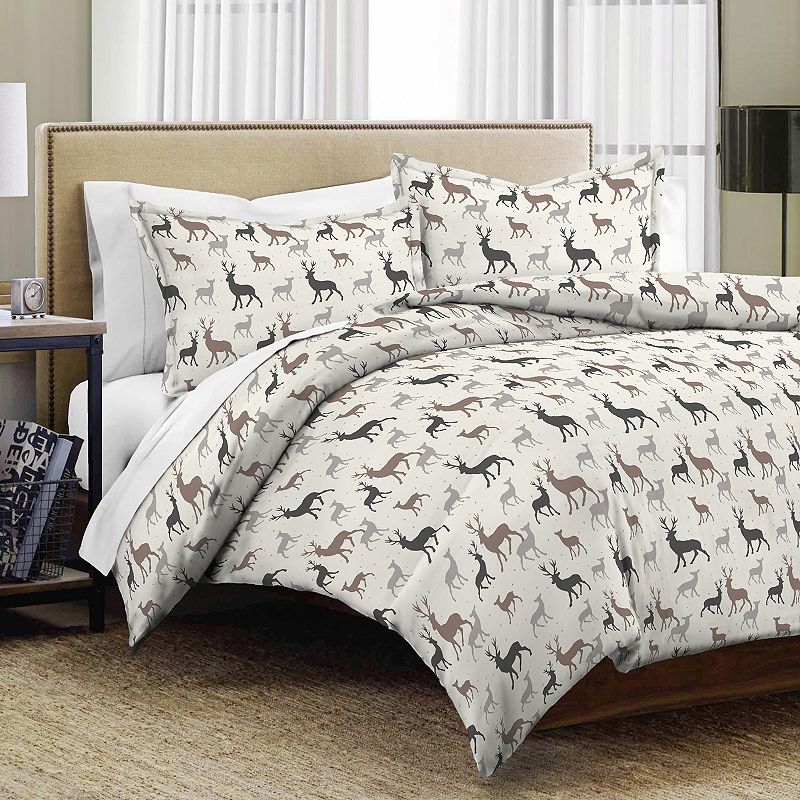 Pointehaven Autumn Deer Flannel Duvet Cover Set