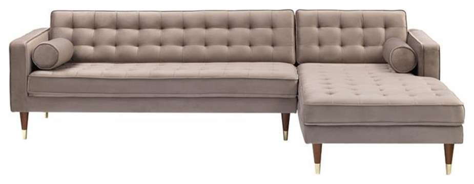 Armen Living Somerset Tufted Modern Velvet Right Sectional Sofa in Gray   Sofas   by Homesquare  Houzz