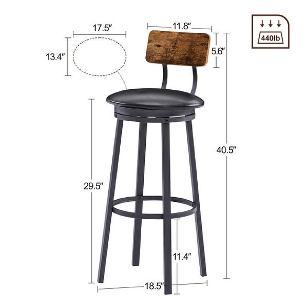 2Pcs Industrial Style Oval Bar Stools with Metal Legs