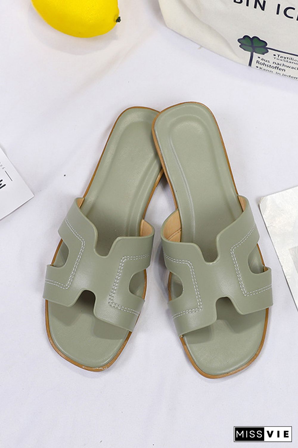 Plain PU Flat Slippers