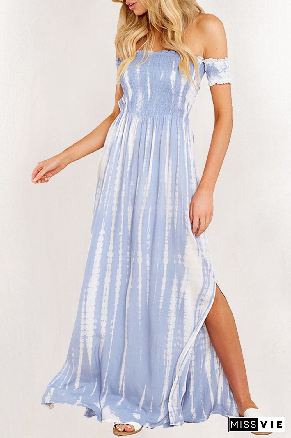 Fashion Casual Print Slit Off the Shoulder A Line Dresses