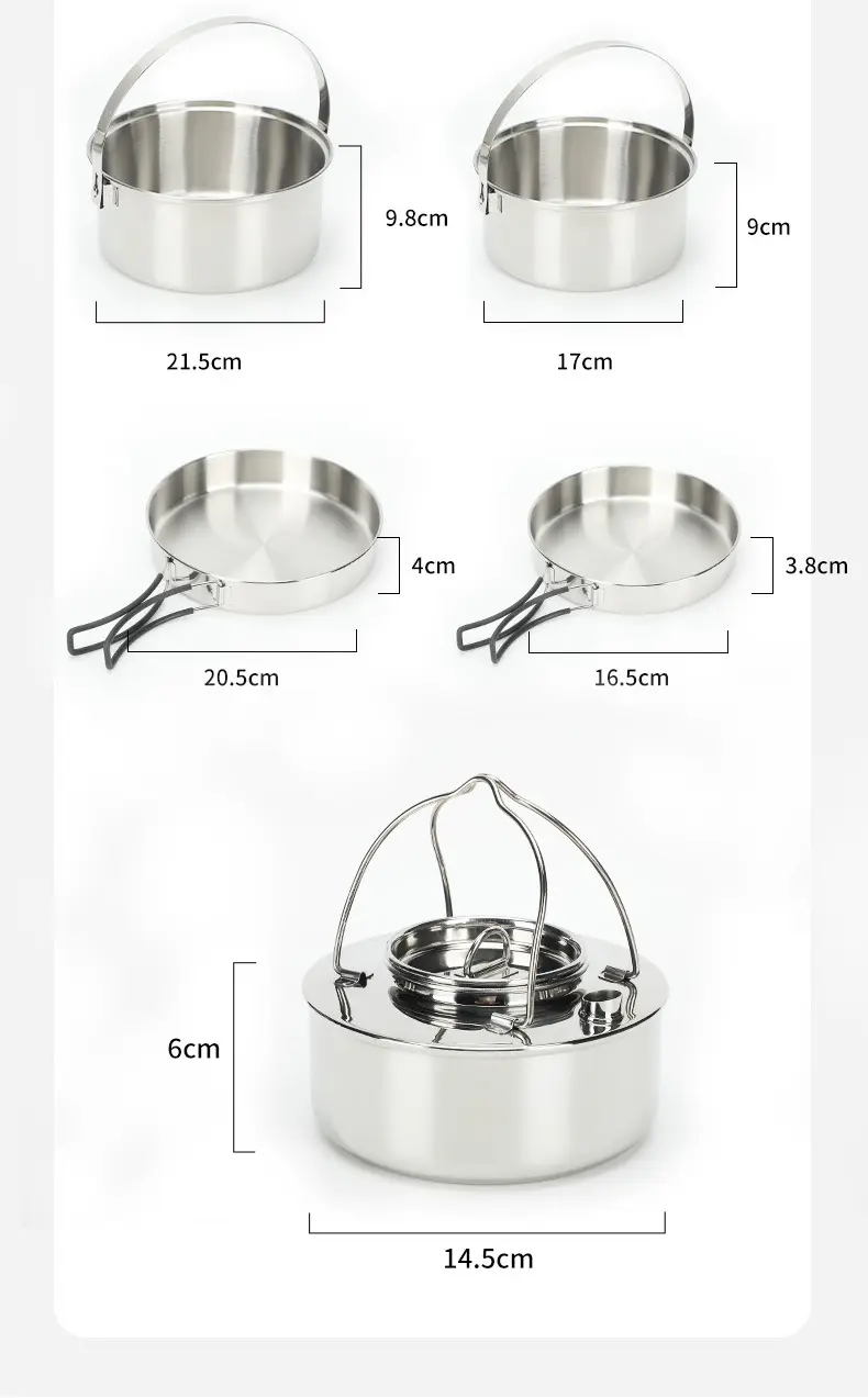 Stainless Steel 3 5 Person Camping Cook Set