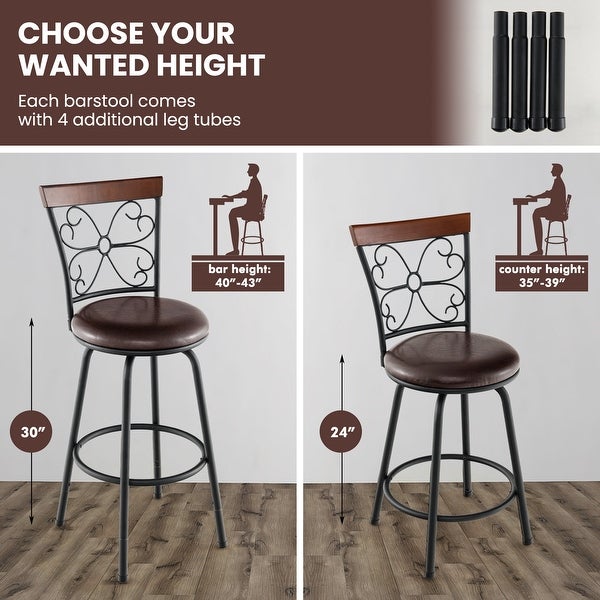 Costway Set of 2 24/30 Inch Adjustable Swivel Barstools Metal Dining