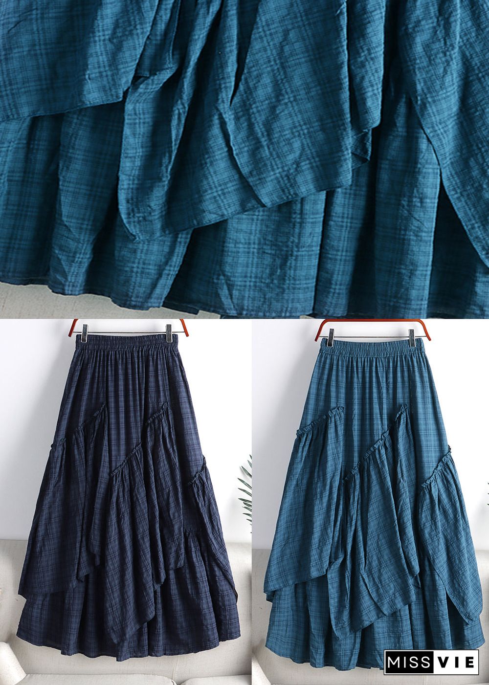 Navy Print Patchwork Elastic Waist Skirt Spring